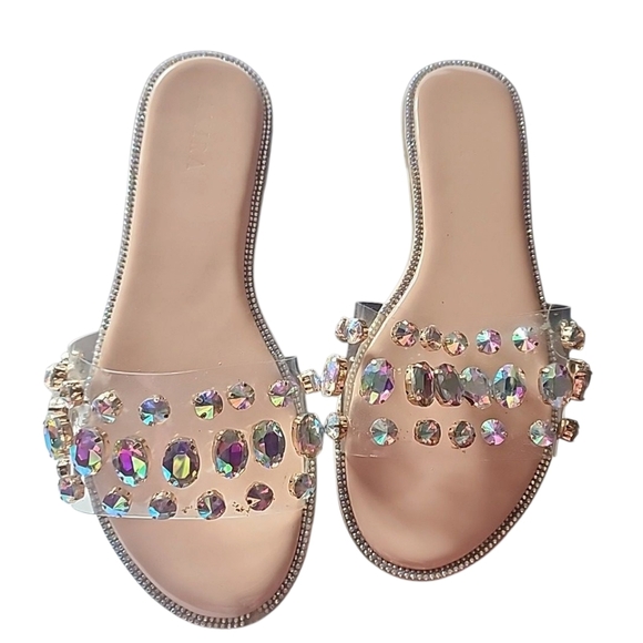 Akira Rhinestone Flat Sandals. Size 7 - Picture 1 of 5